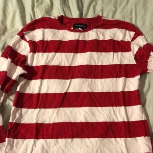 red and white striped long sleeve shirt